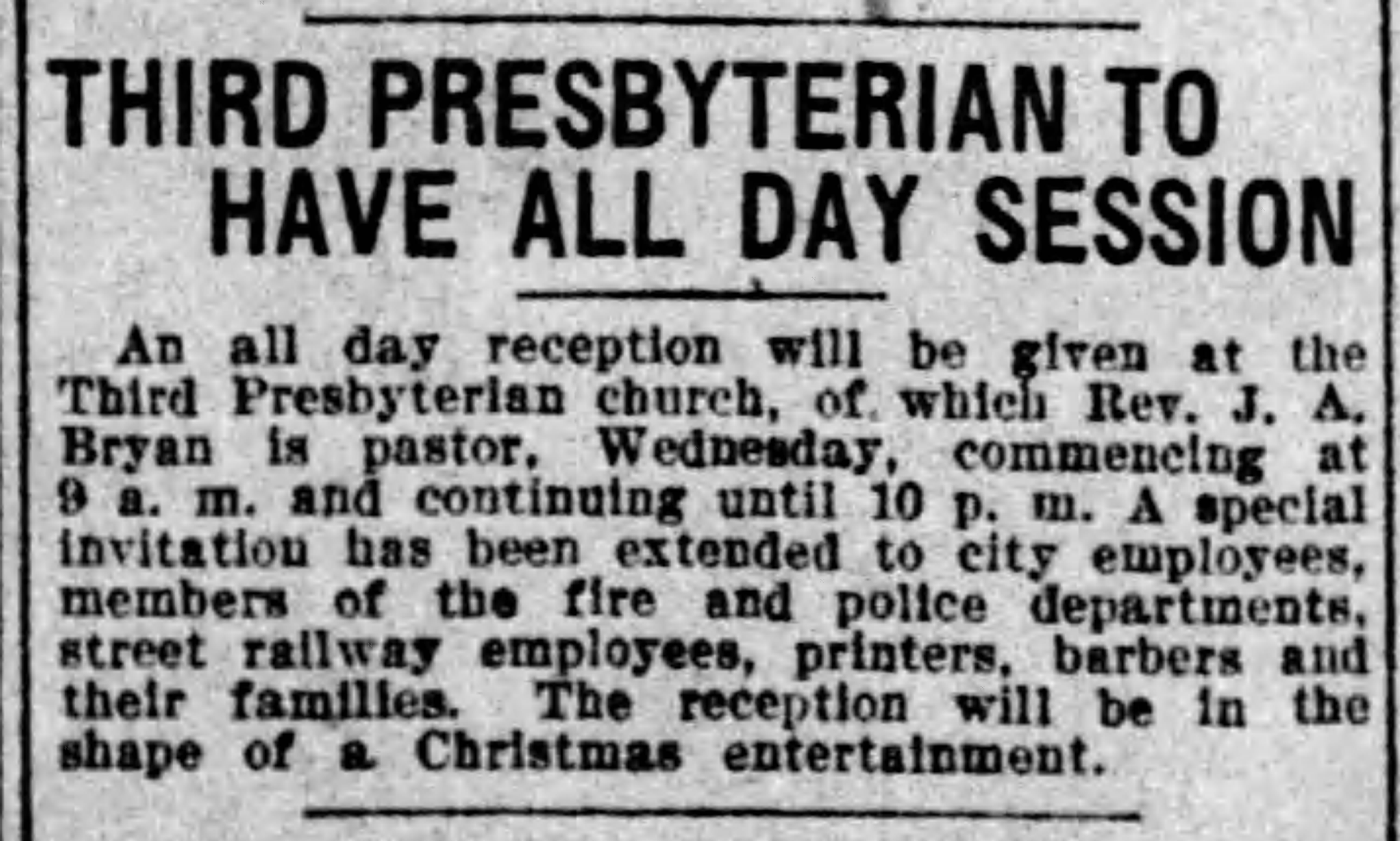 Third Presbyterian To Have All Day Session